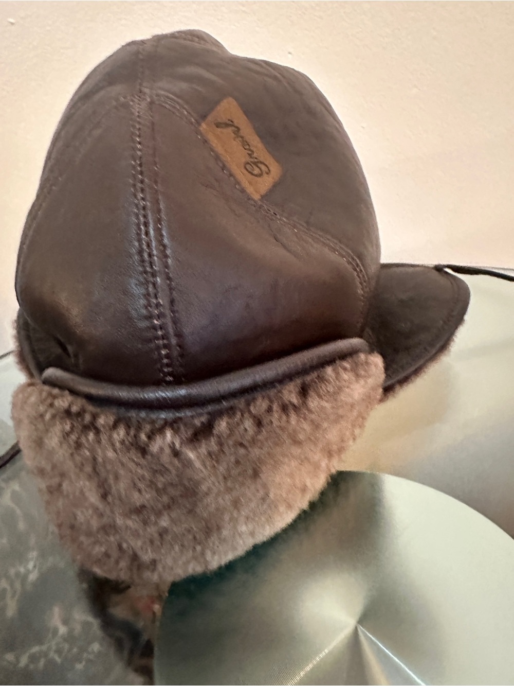 ravel Brown Leather Trapper Hat with Faux Fur Earflap